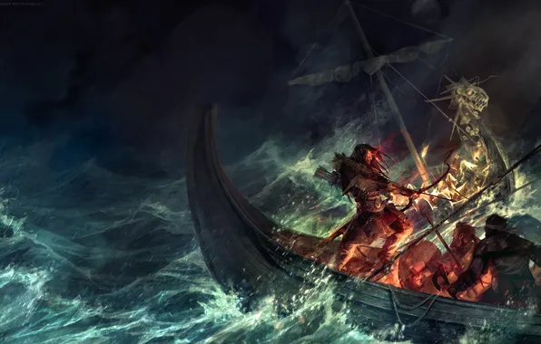 Picture ART, SHIPS, STORM, PEOPLE, STORM, The VIKINGS, WARRIORS