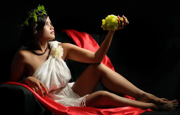 Girl, grapes, Asian