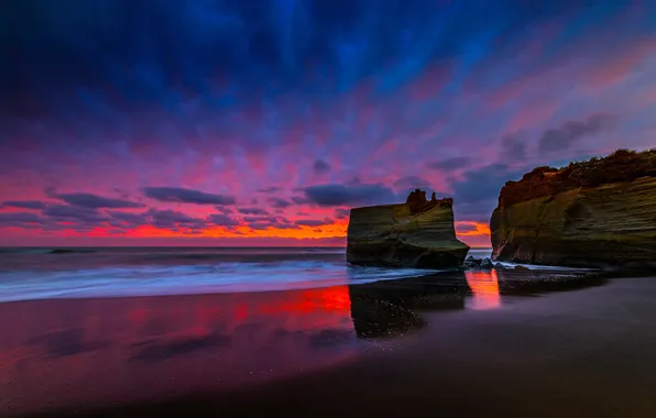 Sea, the sky, clouds, rocks, shore, the evening, tide, glow