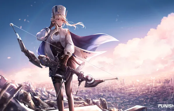 The sky, girl, the city, bow, Bianca, Punishing: Gray Raven