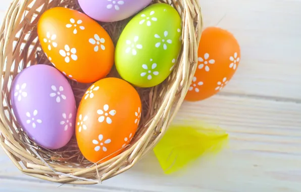 Basket, colored, eggs, spring, Easter, Easter, eggs