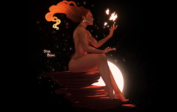 Picture girl, fantasy, flame