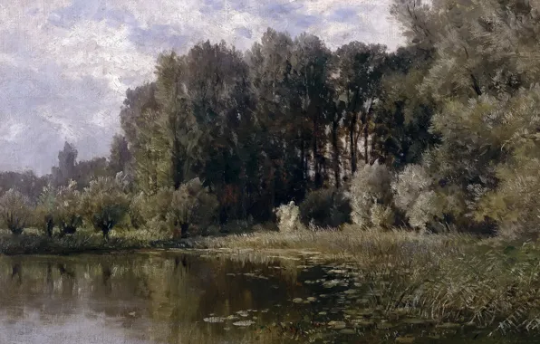 Trees, landscape, nature, picture, backwater, Carlos de Haes, Lake in Nijmegen