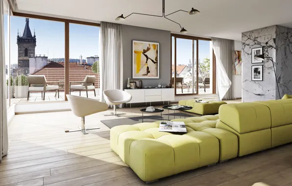Design, style, interior, balcony, living room, Praha, New City