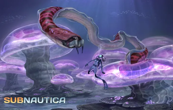 Girl, the ocean, diver, monster, art, Subnautica