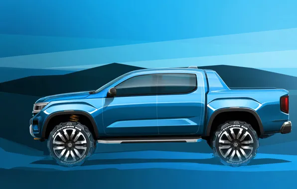 Volkswagen, Blue, Pickup, Art, Volkswagen, Amarok, Side, 2022