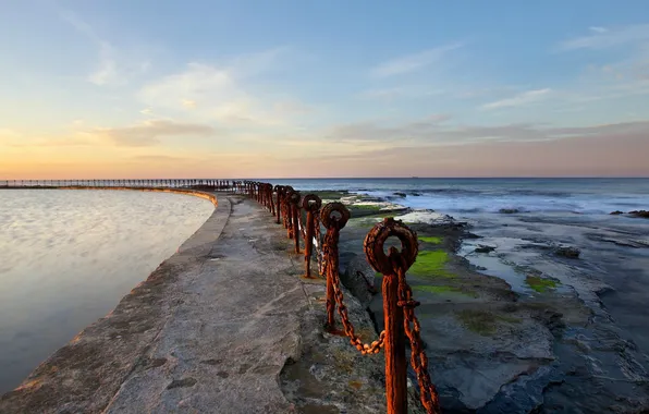 Picture sea, landscape, the fence, Newcastle