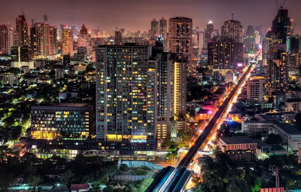 Road, night, the city, lights, Thailand, Bangkok