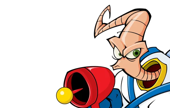 Anger, the suit, the worm, Blaster, Earthworm Jimm