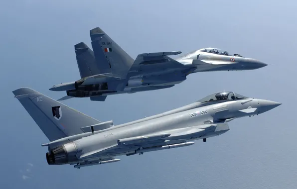 Fighters, pair, Eurofighter Typhoon, multipurpose, Su-30MKI