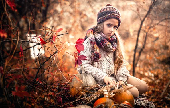 Sadness, autumn, girl, Sergey Piltnik