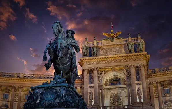 Picture the city, the evening, Austria, monument, columns, architecture, Palace, sculpture