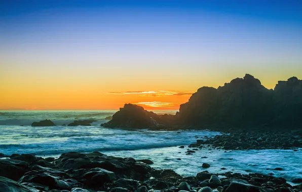 Picture landscape, nature, stones, the ocean, rocks, shore, Oregon, rasvet