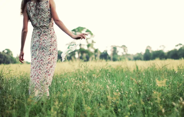 Field, girl, nature