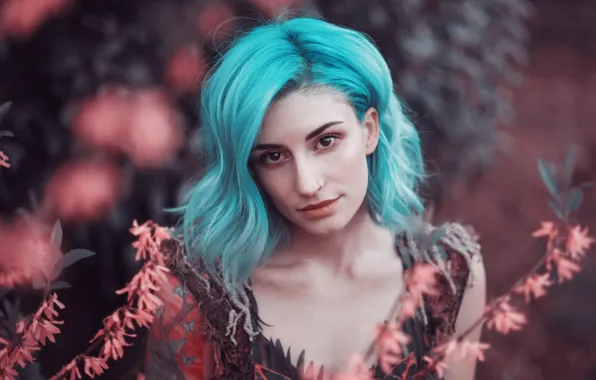 Picture girl, smile, hair, portrait, turquoise