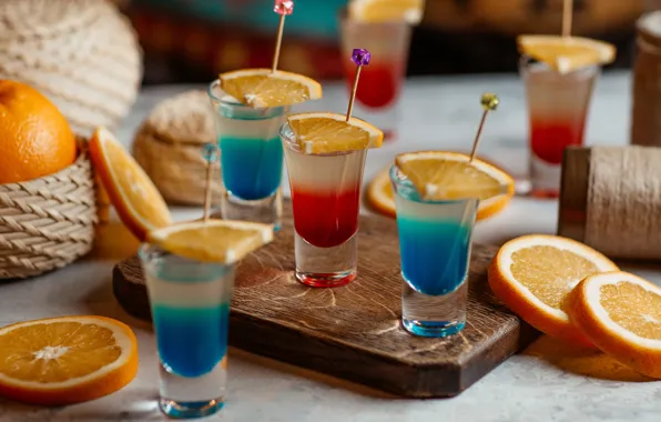 Orange, oranges, alcohol, citrus, glass, glasses, shots