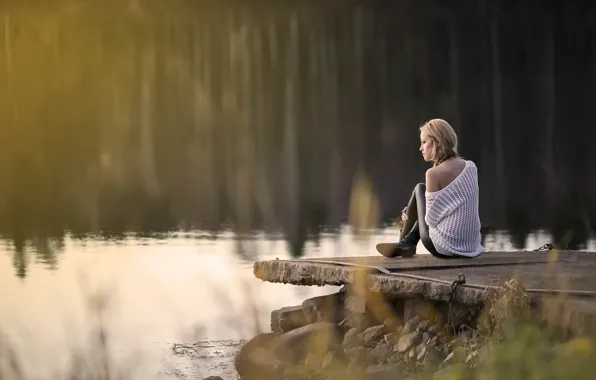 Girl, nature, lake