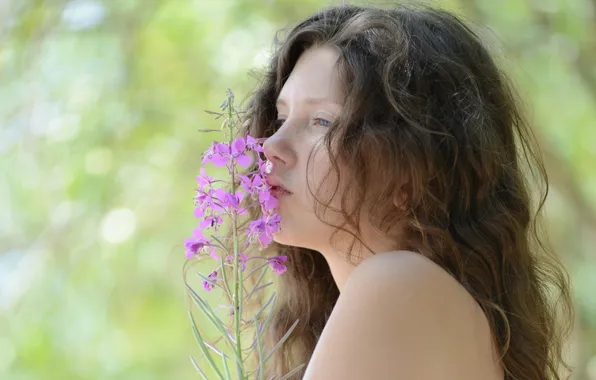Girl, long hair, nature, blue eyes, flowers, beautiful, pretty, lips