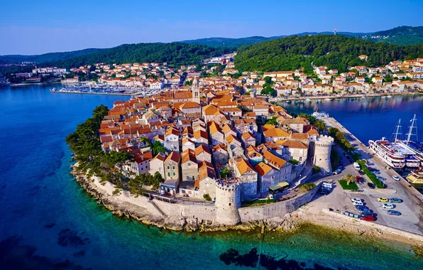 Sea, the city, island, Marina, home, boats, fortress, Croatia