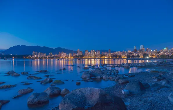 Sea, the sky, landscape, mountains, lights, stones, coast, home