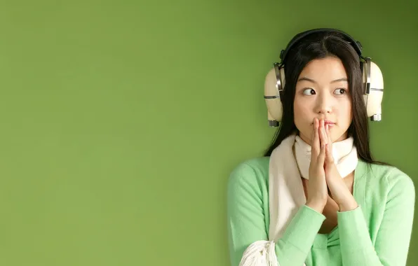 Girl, music, hair, headphones