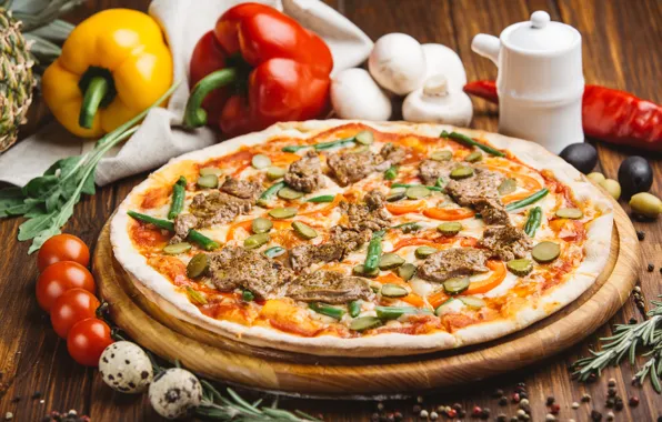 Picture mushrooms, cheese, pizza, cucumbers, bell pepper