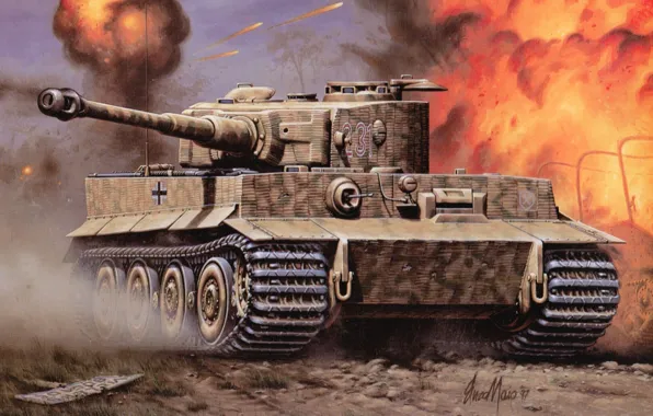 Picture tiger, fire, war, Wallpaper, tank, the battle, armor