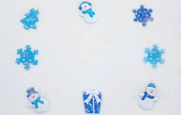 Winter, snow, snowflakes, box, gift, toys, blue, Christmas