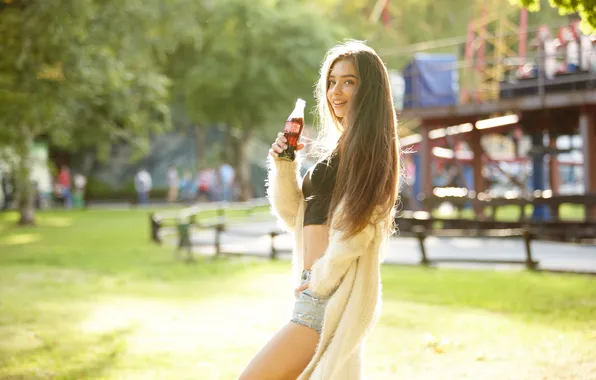 Picture summer, girl, face, smile, ideal, hair, drink
