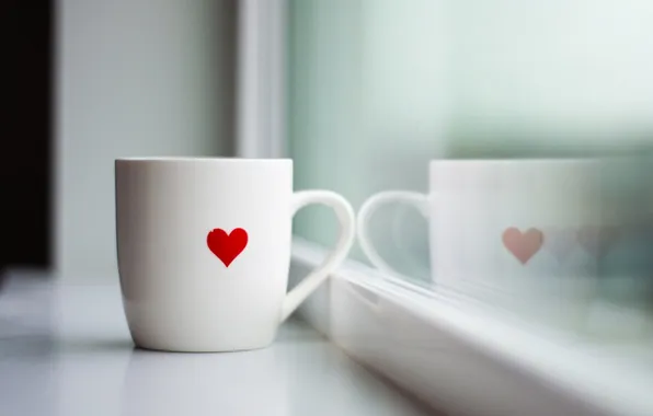 Picture glass, macro, tea, heart, coffee, morning, window, mug