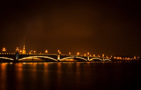 Night, bridge, dark, Peter, lights, lights, Saint Petersburg, channel