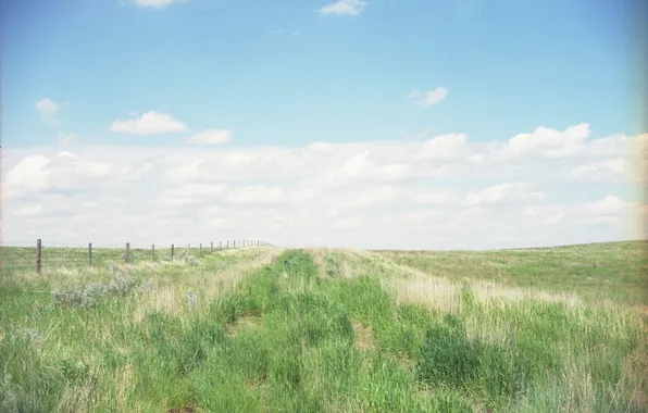 The sky, grass, clouds, the fence, field, the countryside, solar, farm