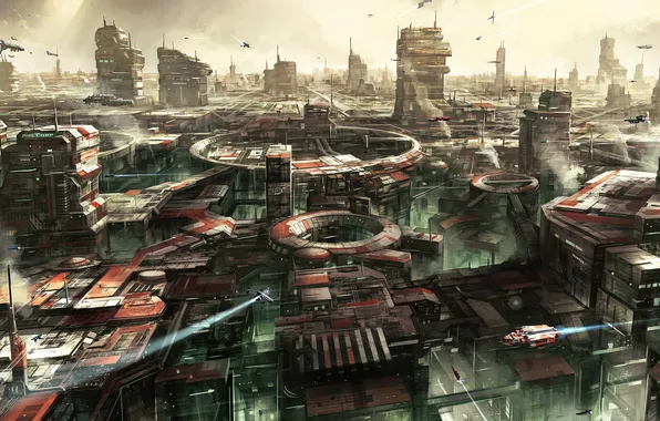 Picture space, machine, the city, building, ships, space, planet, game wallpapers