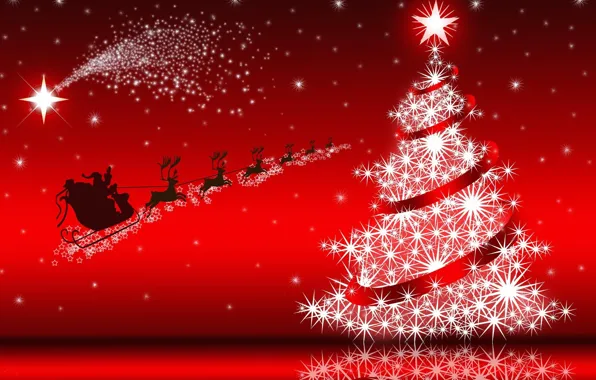 New year, Tree, Red background