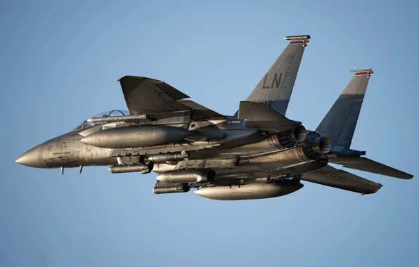 The sky, flies, blue sky, F-15E, combat aircraft