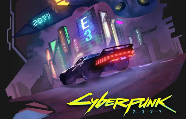 The city, The game, Neon, Machine, Art, CD Projekt RED, Cyberpunk 2077, Cyberpunk