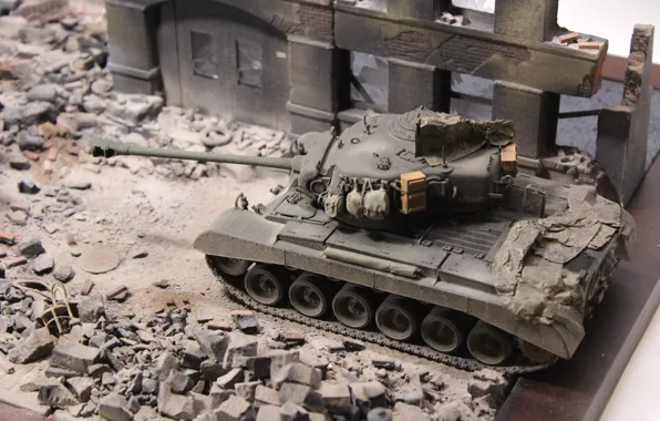 Picture toy, tank, ruins, model, Pershing