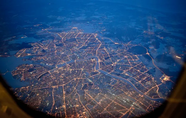 Night, lights, height, Saint Petersburg, Peter