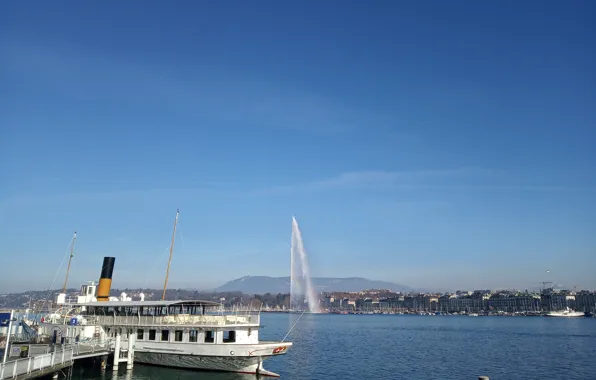 Switzerland, fountain, Lake Geneva, the city of Geneva