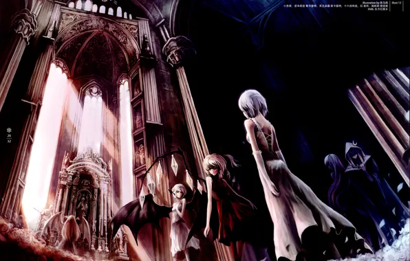 Wings, vampires, the altar, Touhou, Izayoi Sakuya, Remilia Scarlet, art Crowdesu, black mass