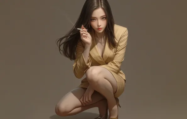 Picture girl, look, sat down, AI art