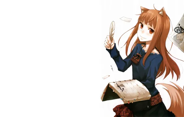 Pen, White background, Anime, Horo, Spice and wolf, Spice and Wolf, Horo, A friend