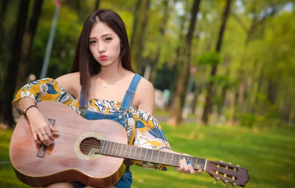 Picture summer, guitar, Asian, cutie