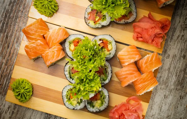 Rolls, sushi, sushi, salad, rolls, Japanese cuisine, ginger, ginger