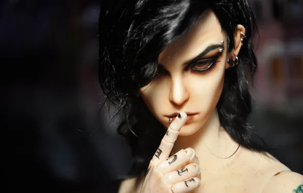 Look, earrings, doll, piercing, guy, tattoo, BJD, the sign of silence