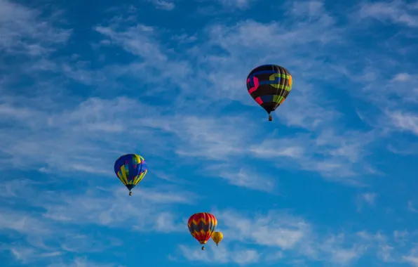 The sky, clouds, balloons, balloons, the balloon