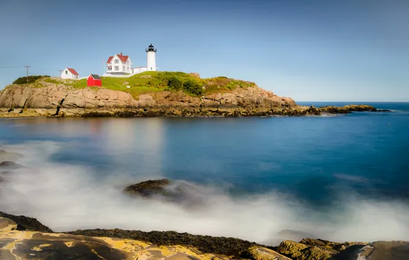 Sea, the sky, rocks, lighthouse, Bay
