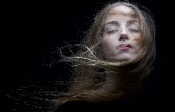 Girl, reverie, face, hair, calm, meditation