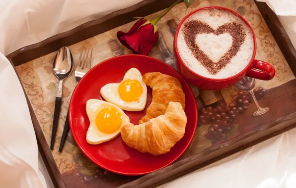 Picture love, holiday, heart, rose, coffee, Breakfast, Cup, rose