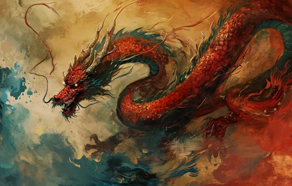 Face, dragon, fantasy, symbol of the year, Oriental style, Asian style, AI art, neural network